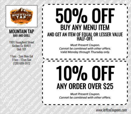 Mountain Tap Bar and Grill Golden Coupon